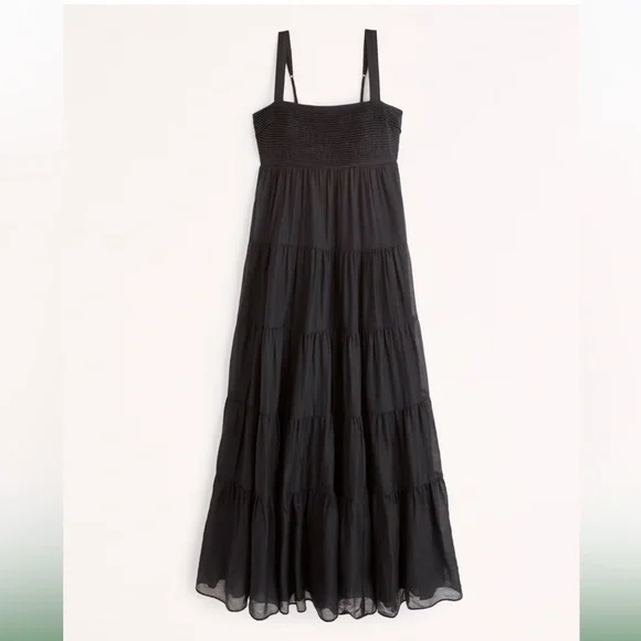 Abercrombie & Fitch black maxi dress tiered ruched skirt size M NWT - Picture 1 of 8